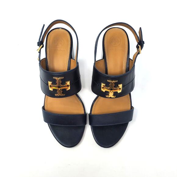 Tory Burch Everly 65MM Heeled Sandals Soft Calf Leather Black 60222 Size US 9 - Picture 6 of 10